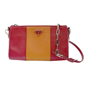 Prada crossbody shoulder bag leather metal red orange silver